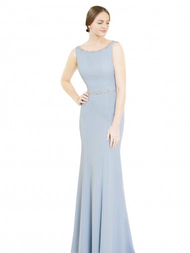 Fornecedor de Lombar Sem Mangas Decote Barco Linha A Chiffon Azul Céu Claro Vestidos de Madrinha
