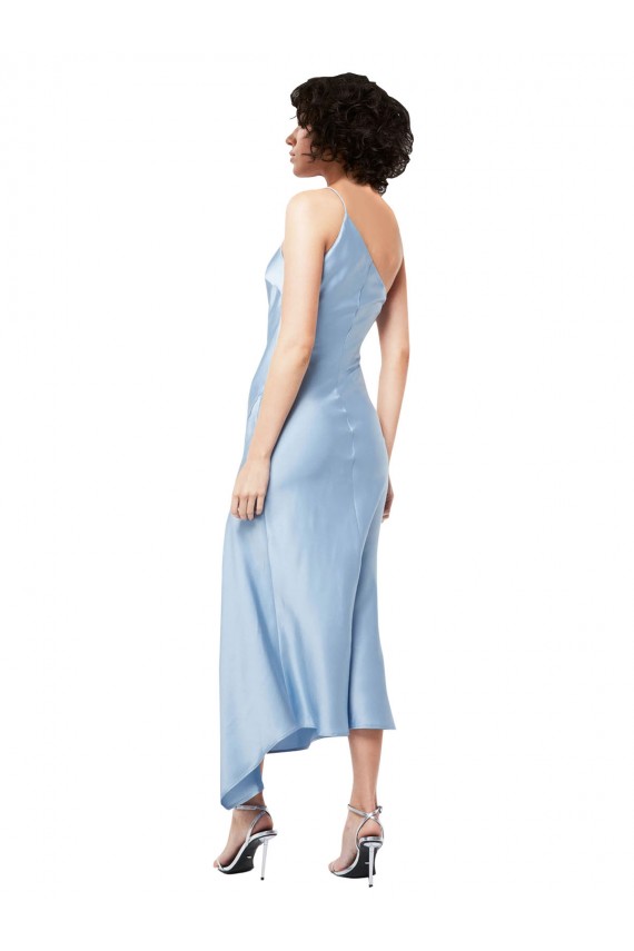 Fornecedor de Sem Mangas Um Ombro Linha A Cetim Sedoso Curto Vestidos de Madrinha / Vestidos de Noite / Vestidos de Festa