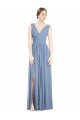 Fornecedor de Sem Mangas Decote V Linha A Chiffon Azul Empoeirado Vestidos de Madrinha