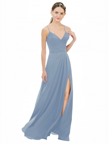 Fornecedor de Abrir de volta Sem Mangas Alças finas Linha A Chiffon & Renda Vestidos de Madrinha