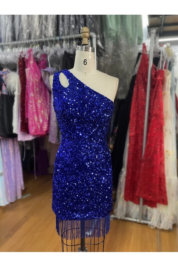 Fornecedor de Sem Mangas Um Ombro Bainha Lantejoulas Veludo Vestidos de Festa