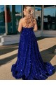 Fornecedor de Sem Mangas Um Ombro Linha A Lantejoulas Veludo Vestidos de Festa