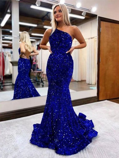 Fornecedor de Sem Mangas Um Ombro Sereia Lantejoulas Veludo Vestido de Festa