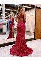 Fornecedor de Sem Mangas Um Ombro Sereia Lantejoulas Veludo Vestidos de Festa
