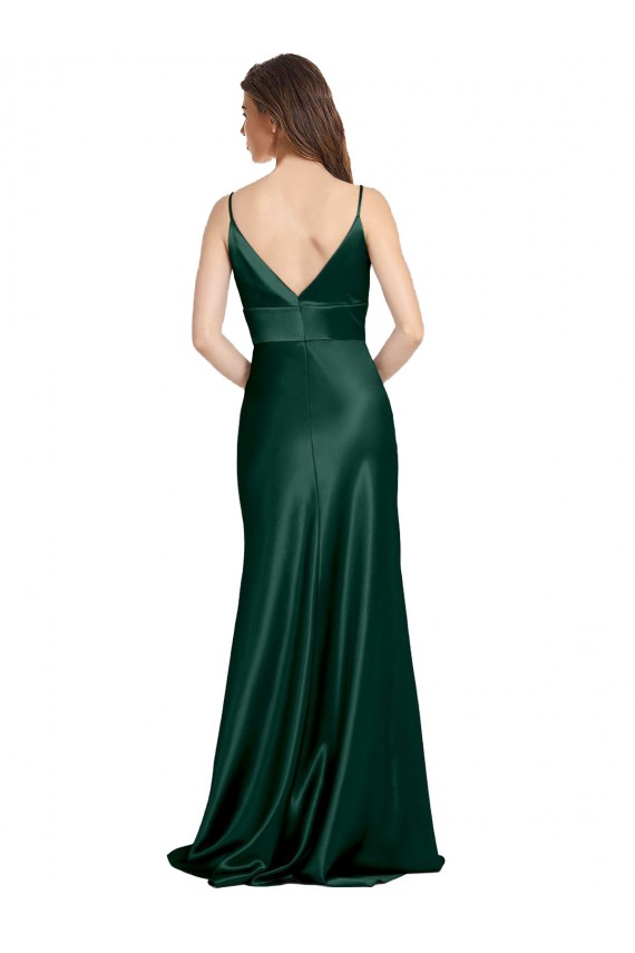Fornecedor de Costas em V Sem Mangas Alças finas Bainha Cetim Elástico Vestidos de Madrinha / Vestidos de Noite / Vestidos de Festa