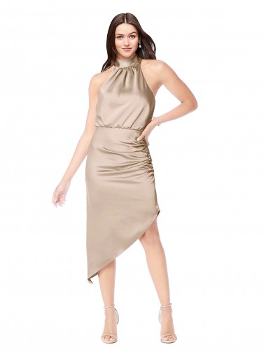 Fornecedor de Sem Mangas Cabeçada Linha A Cetim Sedoso Vestidos de Madrinha / Vestidos de Festa / Vestidos de Cocktail / Vestidos de Homecoming