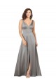 Fornecedor de Sem Mangas Decote V Linha A Cetim Sedoso Longo Vestidos de Madrinha / Vestidos de Noite / Vestidos de Festa