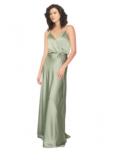 Fornecedor de Costas em V Sem Mangas Decote V Linha A Cetim Sedoso Vestidos de Madrinha / Vestidos de Noite