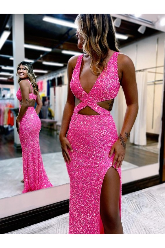 Fornecedor de Sem Mangas Decote V Bainha Lantejoulas Veludo Longo Vestido de Festa / Vestido de Madrinha