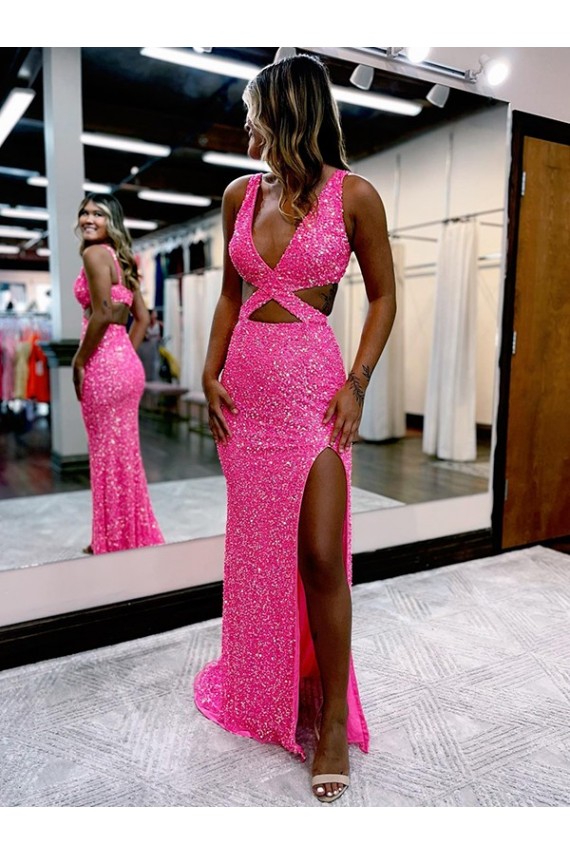 Fornecedor de Sem Mangas Decote V Bainha Lantejoulas Veludo Longo Vestido de Festa / Vestido de Madrinha