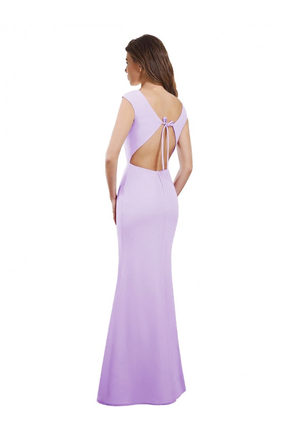 Fornecedor de Abrir de volta Mangas Curtas Decote redondo Coluna Chiffon Vestidos de Madrinha