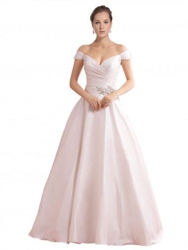 Fornecedor de Costas em V Sem Mangas Fora do Ombro Linha A Cetim Vestidos de Noiva