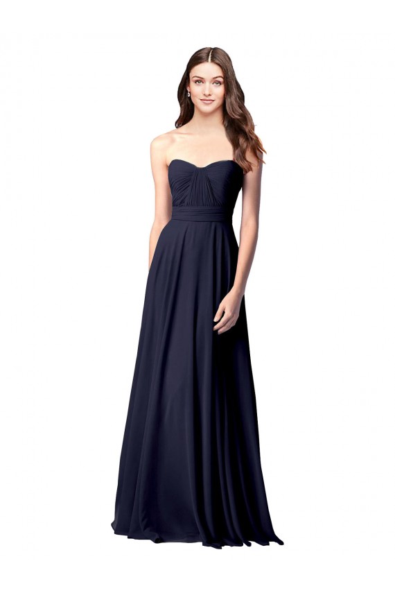 Fornecedor de Abrir de volta Sem Mangas Amor Linha A Chiffon Marinha Negra Vestidos de Madrinha