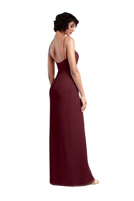 Fornecedor de Abrir de volta Sem Mangas Alças finas Linha A Chiffon Longo Vestido de Madrinha