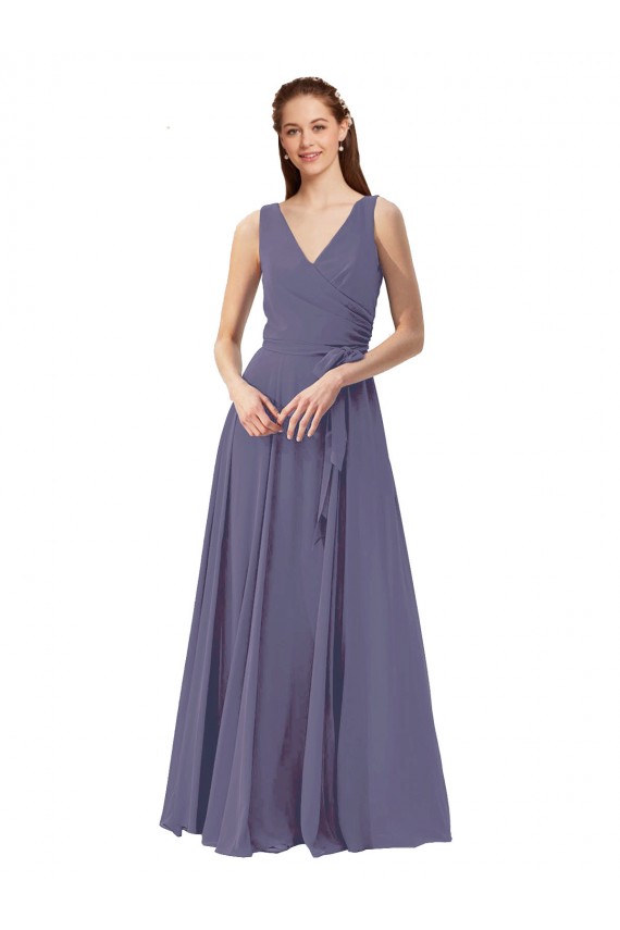 Fornecedor de Sem Mangas Decote V Linha A Chiffon Pedra Prateada Vestidos de Madrinha