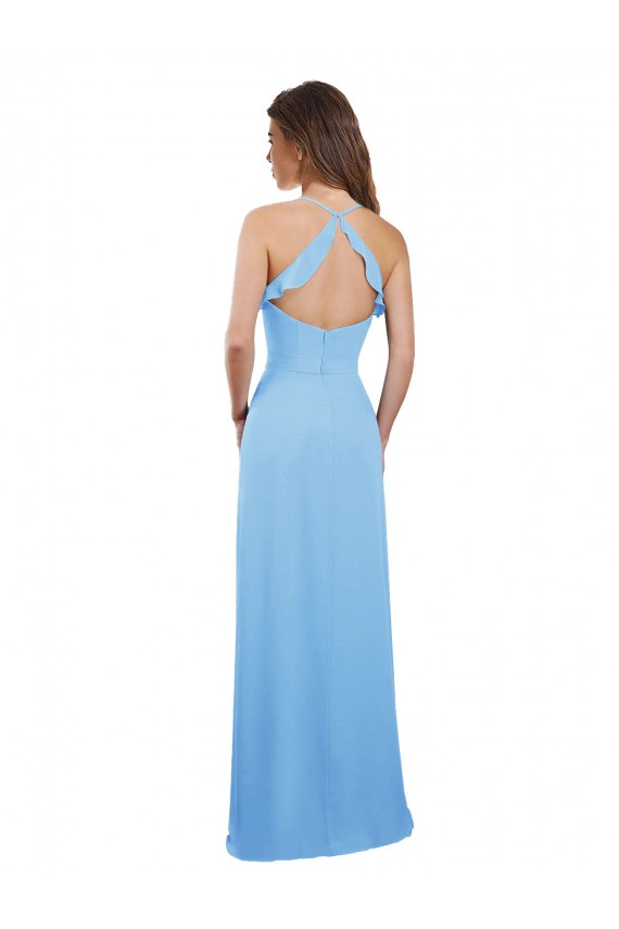 Fornecedor de Abrir de volta Sem Mangas Alças finas Linha A Chiffon Pervinca Vestidos de Madrinha