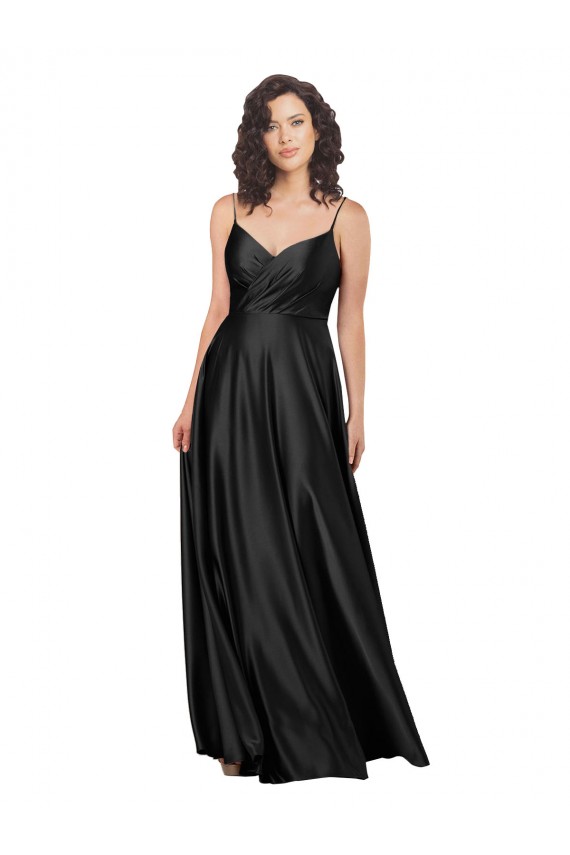 Fornecedor de Lombar Sem Mangas Decote V Linha A Cetim Sedoso Vestidos de Madrinha / Vestidos de Noite / Vestidos de Festa