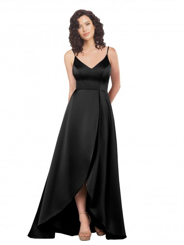 Fornecedor de Lombar Sem Mangas Decote V Linha A Cetim Sedoso Longo Vestidos de Madrinha / Vestidos de Noite / Vestidos de Festa