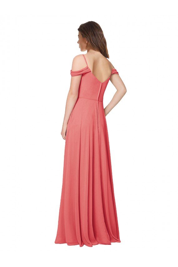 Fornecedor de Lombar Sem Mangas Fora do Ombro Linha A Chiffon Rosa Deserto Vestidos de Madrinha