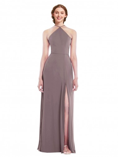 Fornecedor de Lombar Sem Mangas Cabeçada Linha A Chiffon Vestidos de Madrinha / Vestidos de Noite