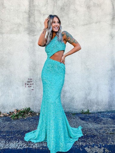 Fornecedor de Sem Mangas Um Ombro Sereia Lantejoulas Veludo Longo Vestidos de Festa